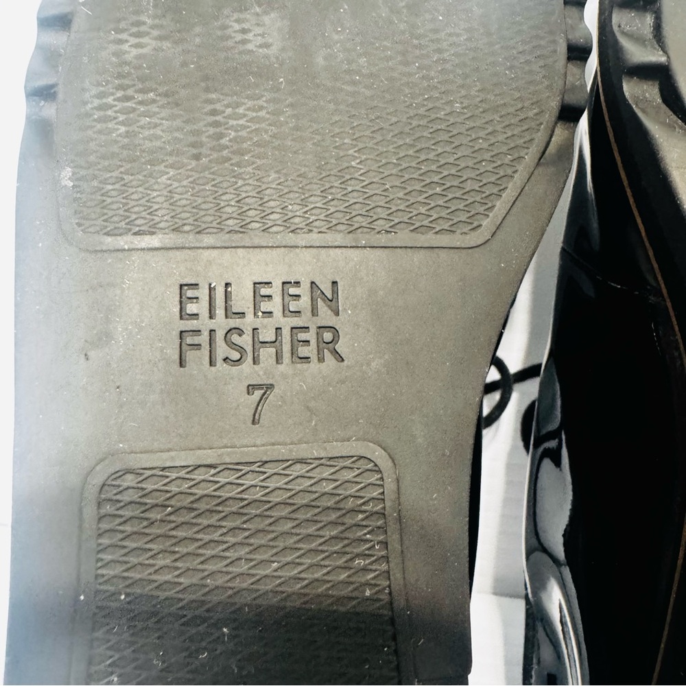 Eileen Fisher Eddie Black Patent Leather Modern Platform Oxfords Size 7 - Picture 13 of 14